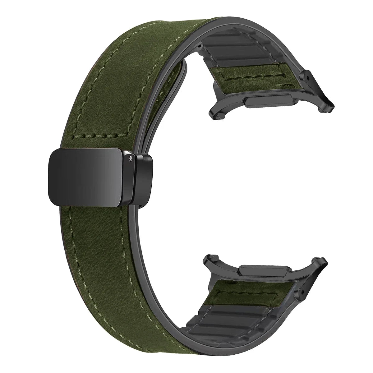 Leather Silicone Strap For Samsung Galaxy Watch 7 Ultra 47mm Magnetic Band Bracelet for Galaxy Watch 7 Ultra 47mm Correa Qme HGreen-B For watch 7ultra47MM