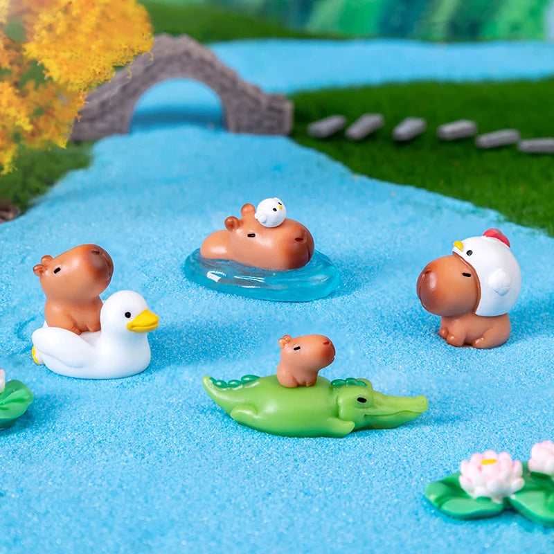 Miniature Capybara Figurines Mini Figures Resin Desk Ornaments Cute Qme
