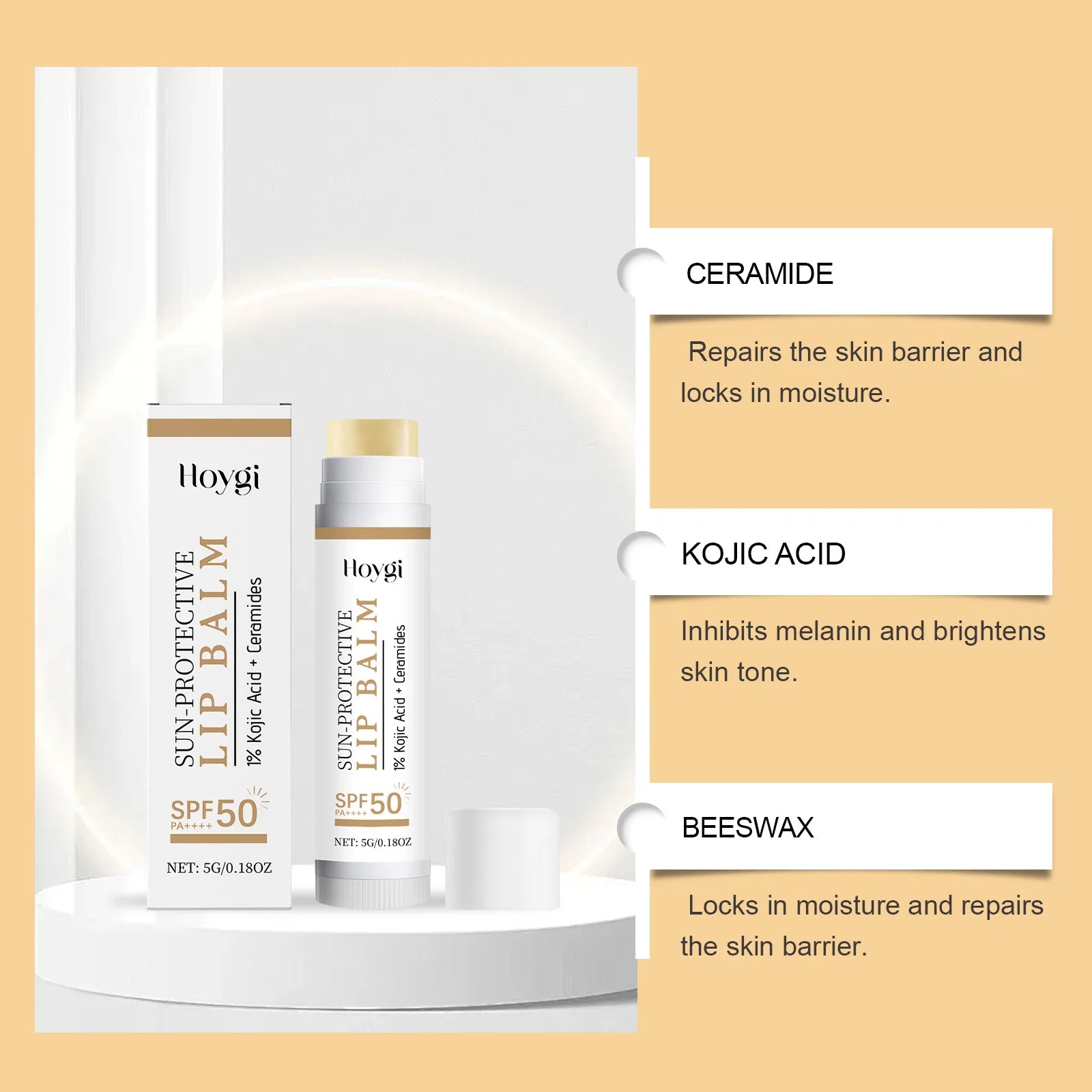 Sun Protective Lip Balm SPF50+ Hydrating Lip Sunblock Fade Lip Lines Nourishing Moisturizing Brighten with Kojic Acid Ceramide Qme