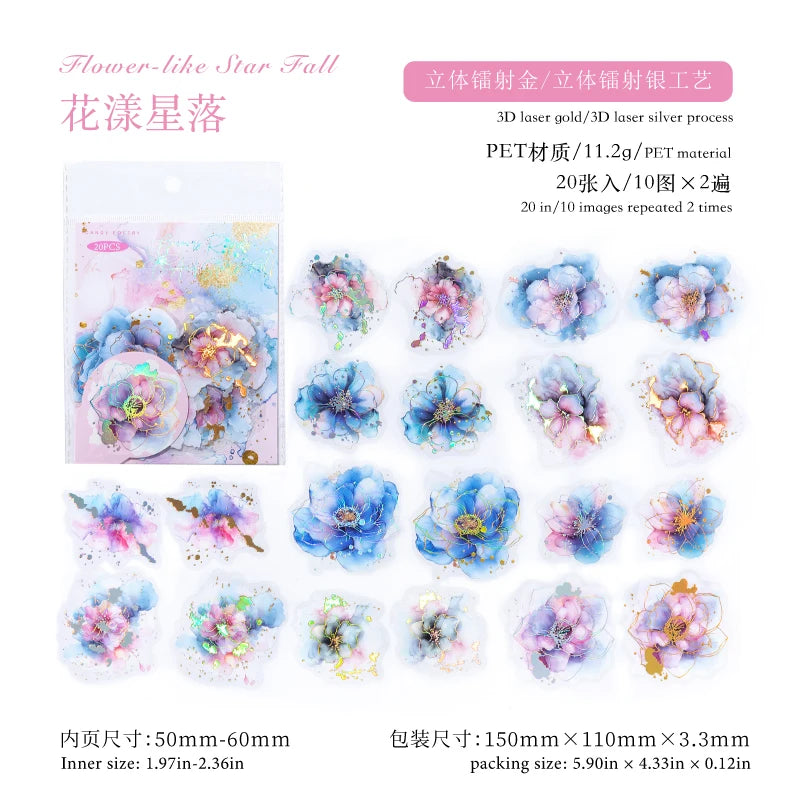 Holographic Waterproof Silver Floral Stickers 20 Sheets for Scrapbooking Journal DIY Decoration Collage Diary Supplies Qme 4