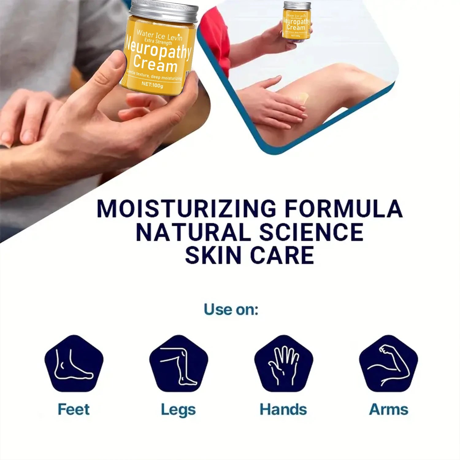 Water Ice Levin Extra Strength Neuropathy Cream. Deep-Penetrating, Gentle Moisturizer for Seniors Qme