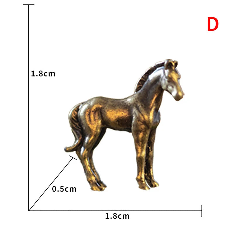 Antique Brass Solid Long Tail Horse Figurines Miniatures Feng Shui Ornaments Copper Zodiac Animal Mini Desktop Decoration Crafts Qme D