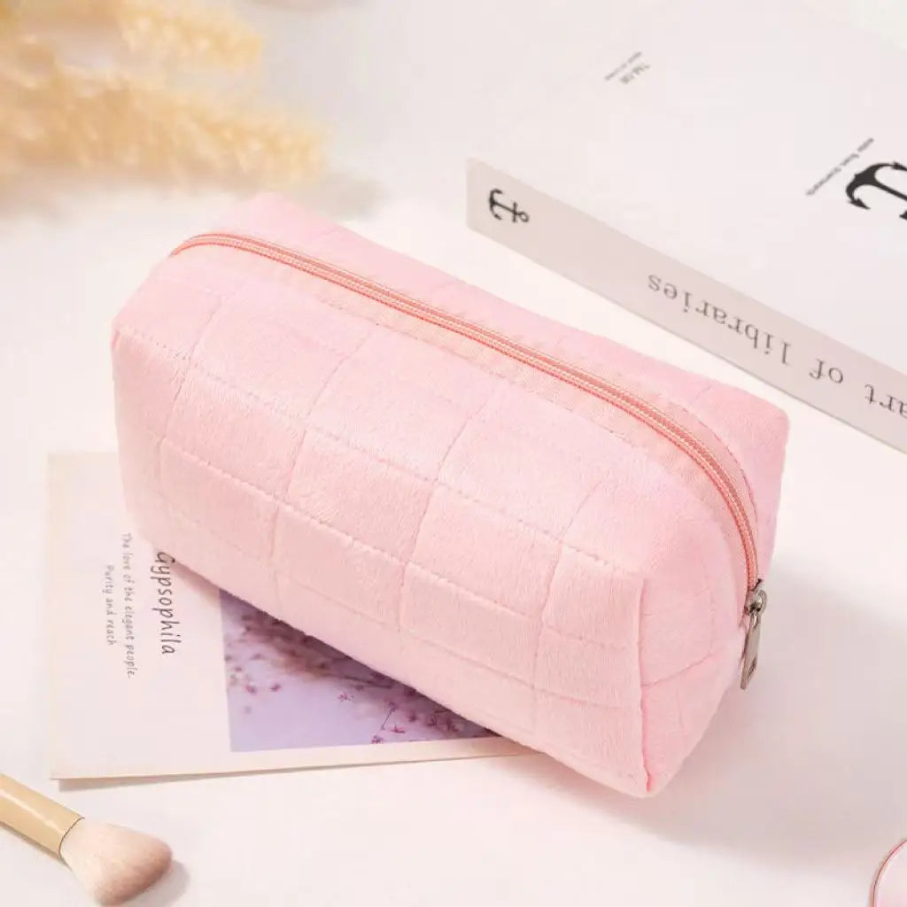 Velvet Makeup Bag Large Capacity Portable Cosmetic Pouch Elegant Qme pink M
