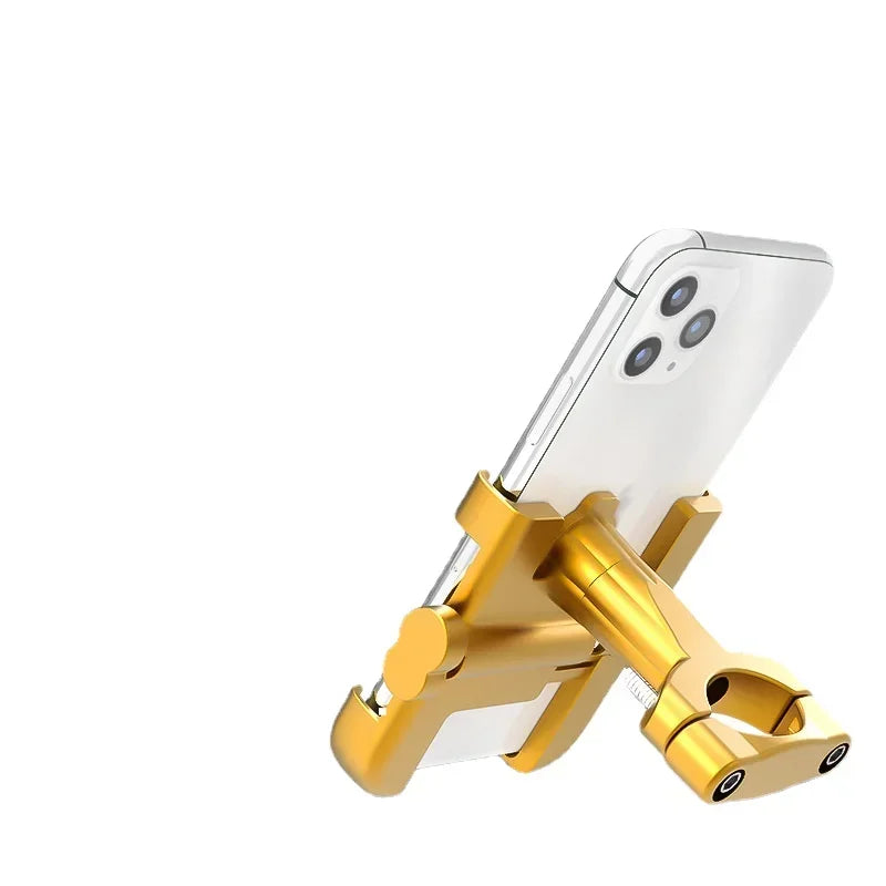 Universal Aluminum Alloy 360 Degrees Rotation Phone Support Bracket Stand for Motorcycle Bike, Black/Gold Qme