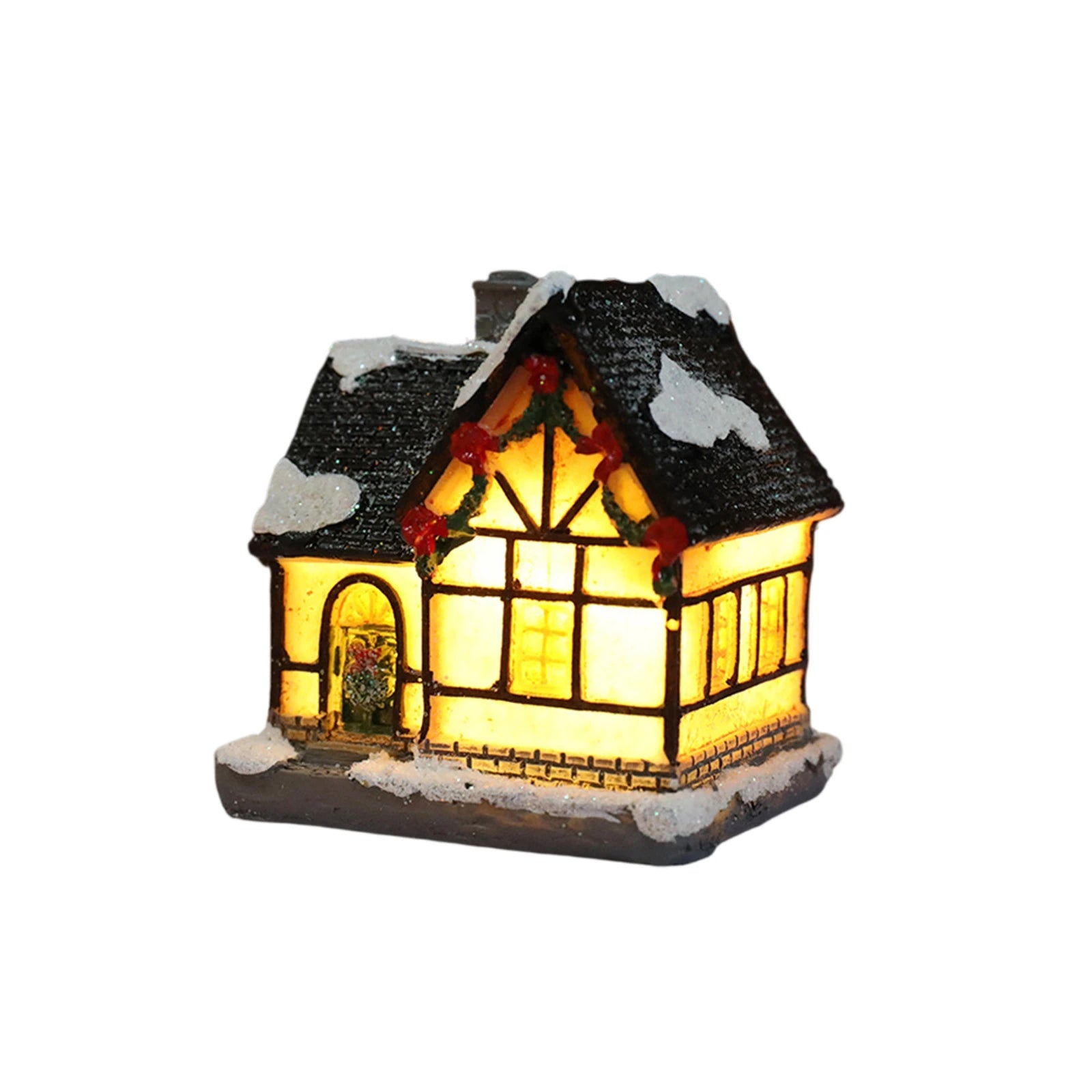 Christmas Village Houses Set Battery Operated Resin Christmas House with LED Light Village Figurines For Tabletop Holiday Decor Qme D One Size