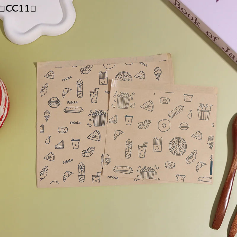 Greaseproof Paper Bag Kraft Food Wrapping Disposable Packaging Baking Qme