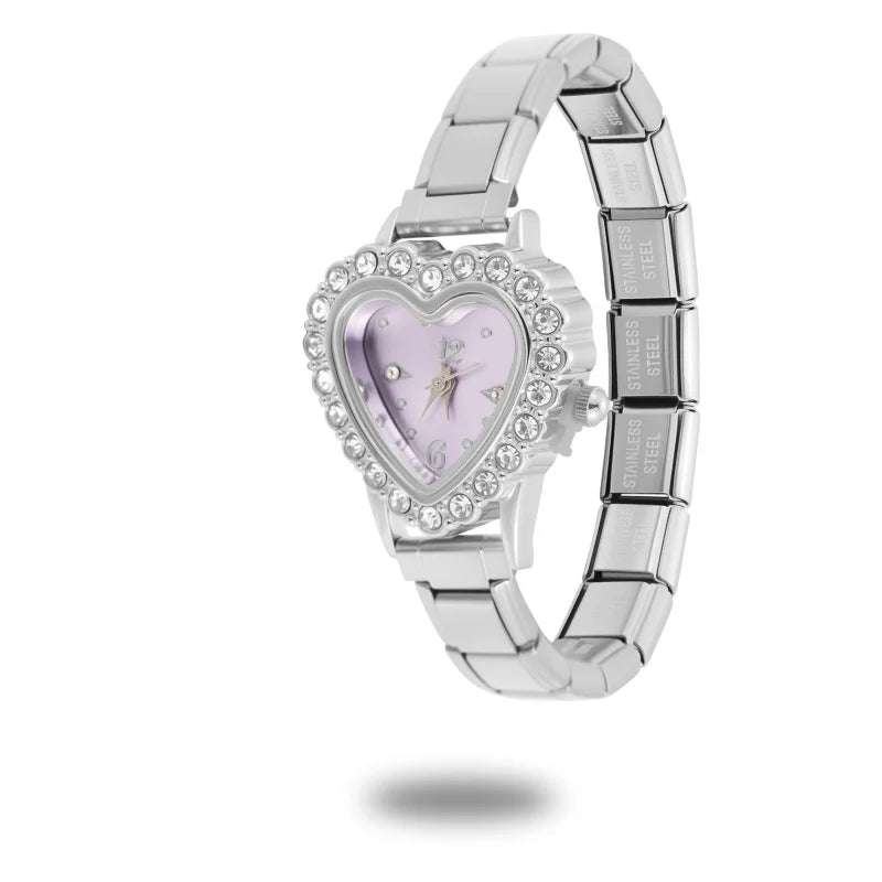 1PC Men Womens Stainless Steel Arabic Numerals Heart Shape Shiny CZ Watch Bracelet Bangle For Party Friend Wife Birthday Jewelry Qme Style 28