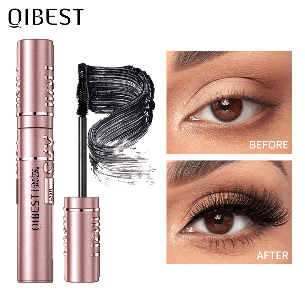 QIBEST New Silk Fiber Black Mascara Waterproof Long Lasting Extension Eyelashes Lengthening Curling Mascara Black Eyelash Makeup Qme