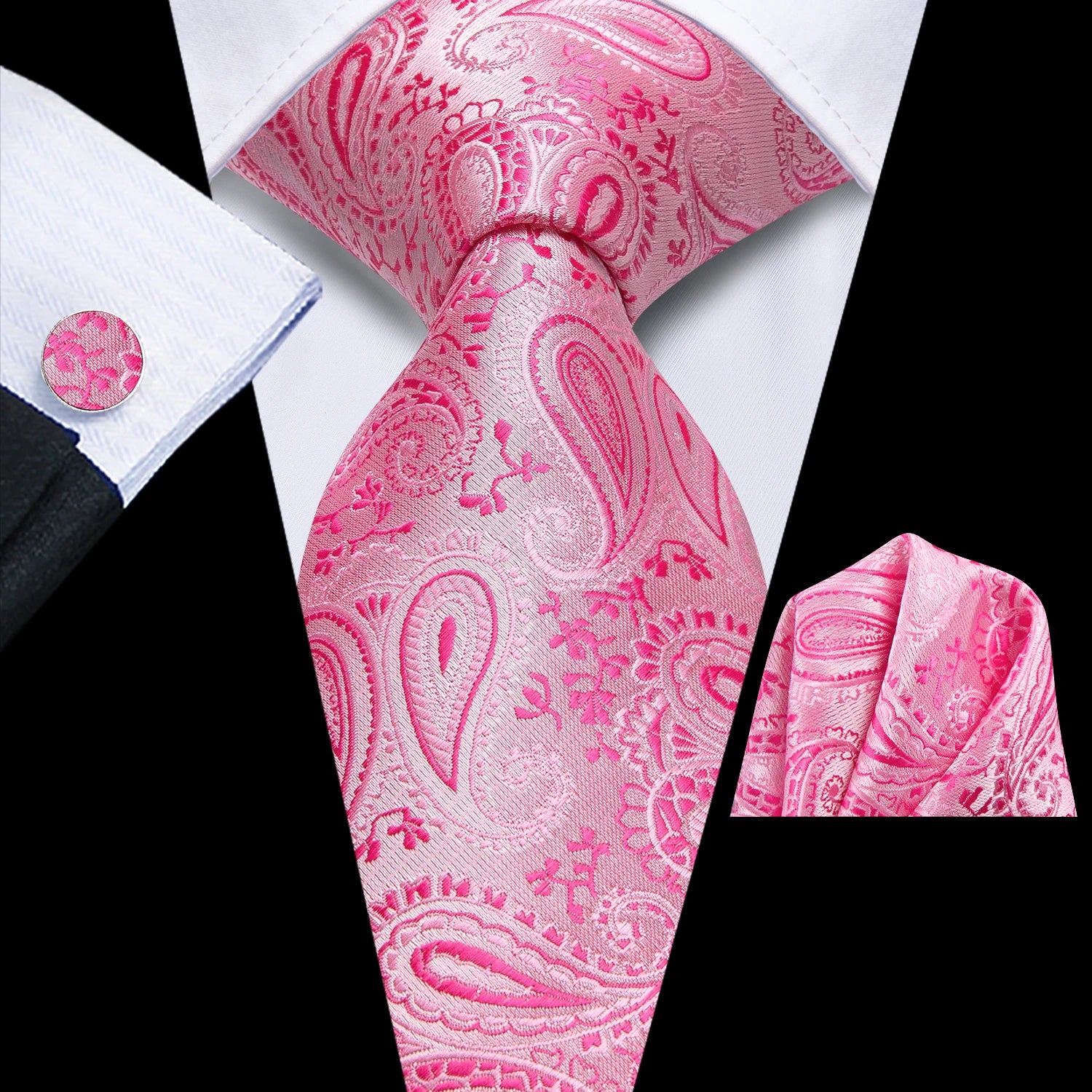 Hi-Tie Extra Long 170cm Pink Floral Men's Elegant Tie Handkerchief Cufflinks Set Wedding Party Accessories Gift for Men Gravats Qme 4017