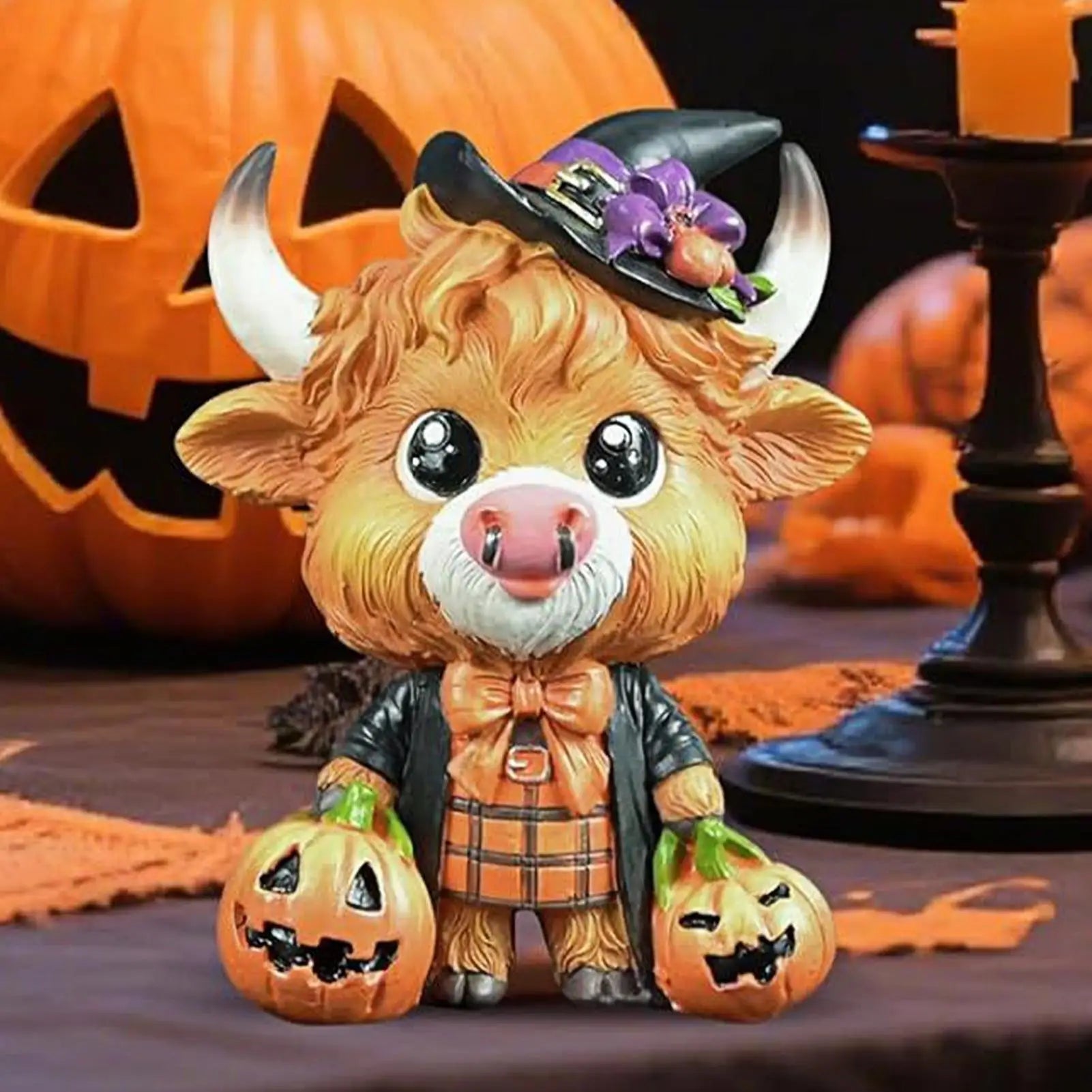 Halloween Highland Cow Figure Cattle Gnome Decorations Resin Animal Qme