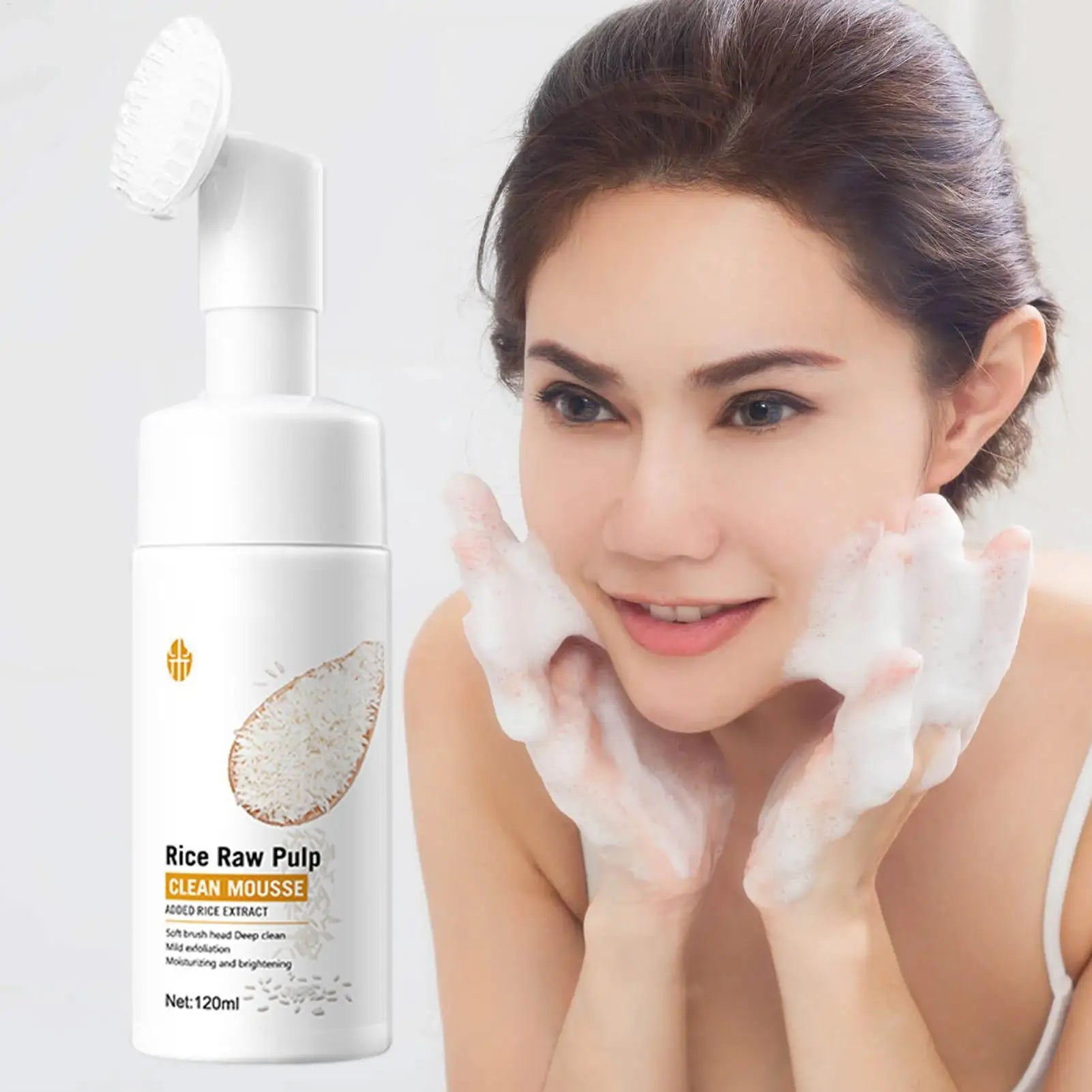 Rice Water Face Cleanser Raw Pulp Foaming Facial Soothing Brush Head Qme