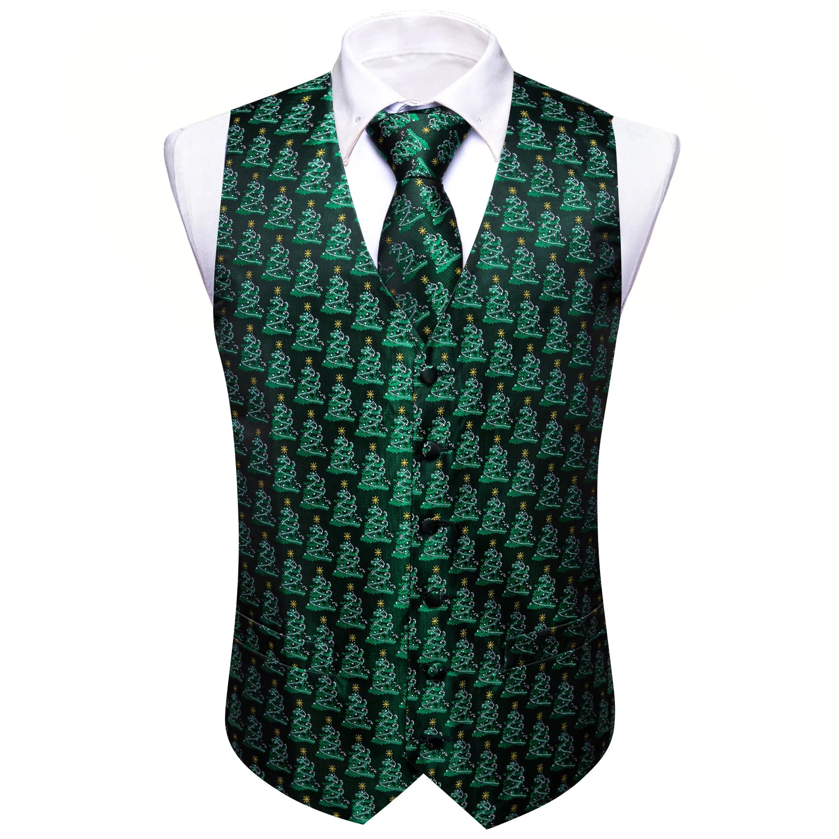 Christmas Colorful Men Vest Tie Pocket Square Cufflinks Set 4 Pieces Xmas Wedding Party Suit Accessories Gifts for Dad Boyfriend Qme
