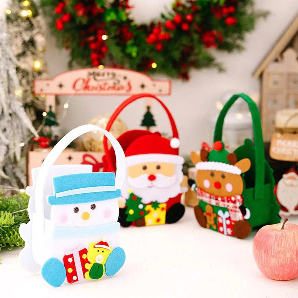 Christmas Supports Bags 3 Party Favor Handle Holiday-themed Fabric Qme