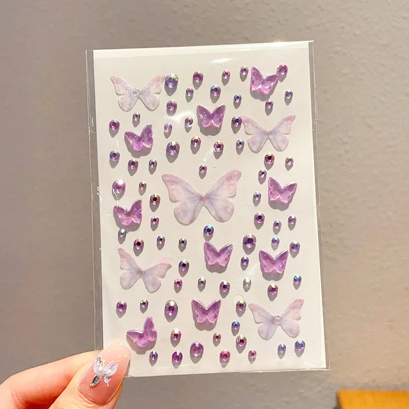 1Sheet Sparkling Butterfly Face Gems Dazzling Rhinestone Tattoos Stickers Eye & Facial 3D Fairy Gold Butterfly Stage Makeup Qme Purple