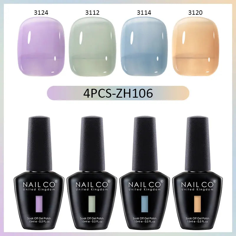 NAILCO Jelly Glass Gel Nail Polish 4Colors Series Translucent Candy Qme 4H-ZH106
