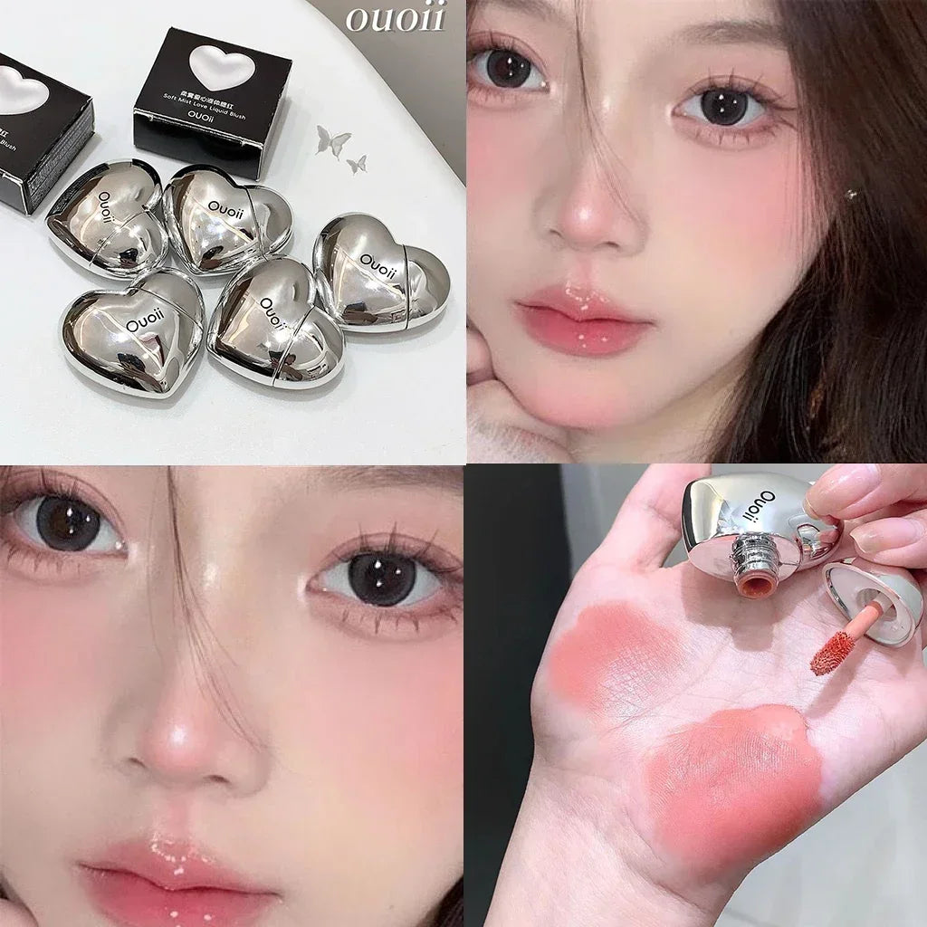 Lavender Matte Liquid Blush Velvet Heart Strawberry Peach Face Pigment Lasting Beauty Natural Cheek Tint Cream Blush Makeup Qme 05