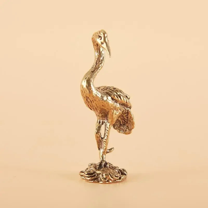 Small Decorative Brass Crane Miniature Figure; Unique Animal Craft Ornament for Desktops Qme