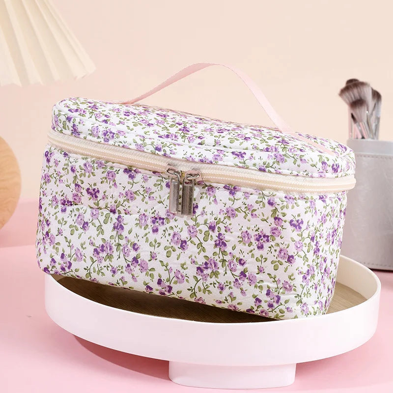 1PC Floral Makeup Bag Portable Simple Square Makeup Storage Bag Travel Toiletry Bag Qme purple