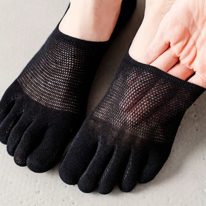 2025 Man Slipper Toe Socks Mesh Hollow No Show Ankle Short Socks Sports Sweat-Absorbing Cotton Breathable Five Finger Boat Socks Qme