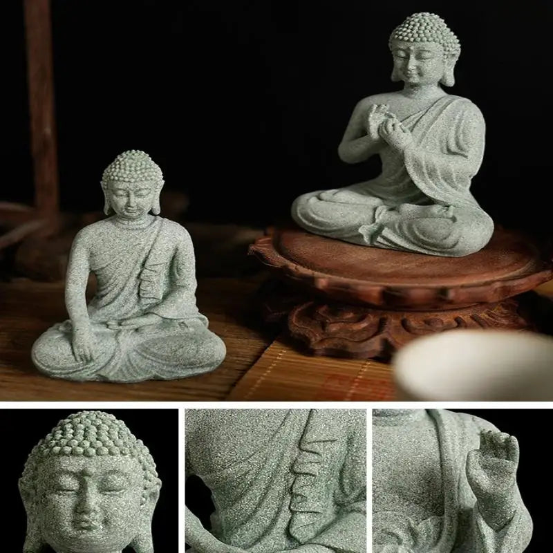 Mini Thai Green Sandstone Figurine Buddha Desk Decor Office Zen Qme