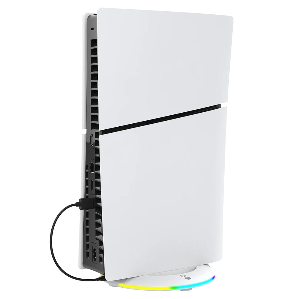 RGB Vertical Stand with Anti-Slip Pad Game Console Base Stable for PS5 Slim Console for PS5 Slim Disc/Digital Version Qme