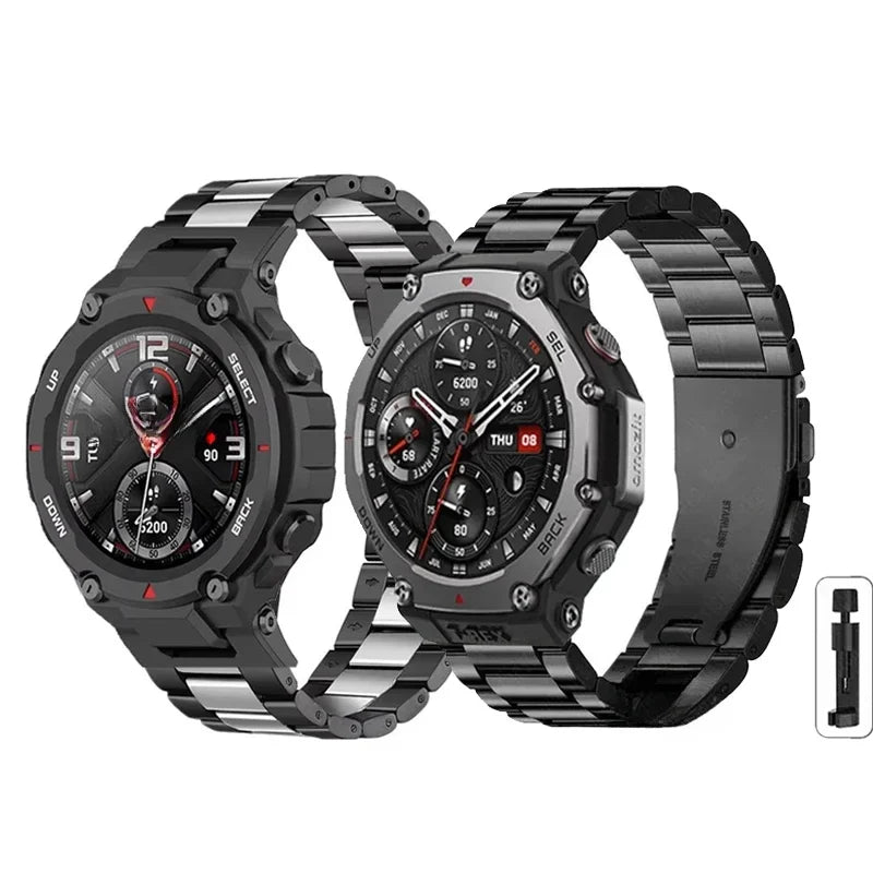 Luxurious Stainless Steel Band For Amazfit T Rex3 Smart Watch Strap Metal Bracelet For Huami Amazfit T Rex 2 Qme