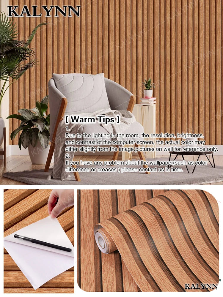 Wood Slat Self Adhesive Wallpaper Vinyl Decorative Peel Stick Contact Qme