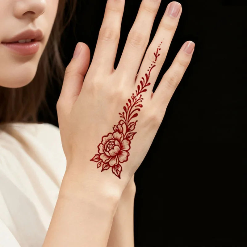 1P Red Peony Flower Temporary Tattoo Sticker, Waterproof and Sweatproof, Fake Tattoo, Hand-painted Art Flower Pattern. Qme