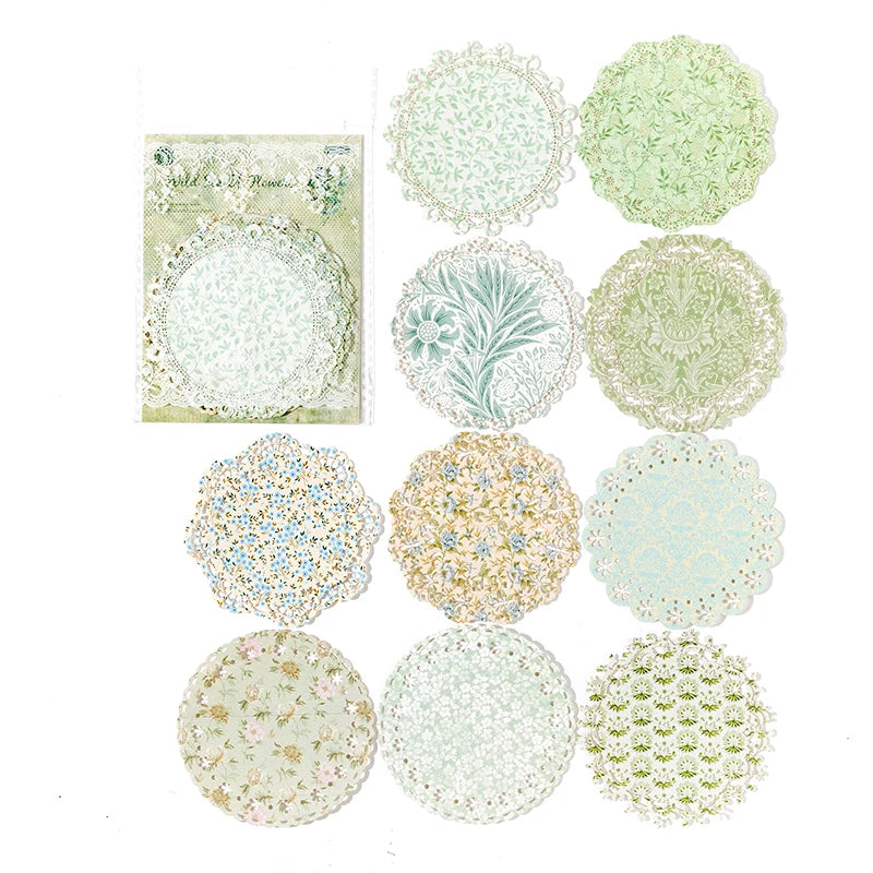 10 pcs Vintage Broken flower hollowed out lace paper Decorative Diy Scrapbooking Diary Album junk journal Collage material Qme A