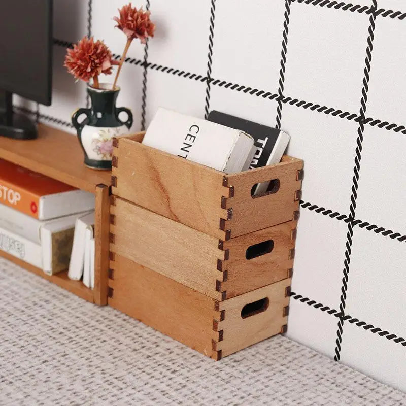 1 12 Dollhouse Mini Wooden Storage Basket Simulation Furniture Model Qme