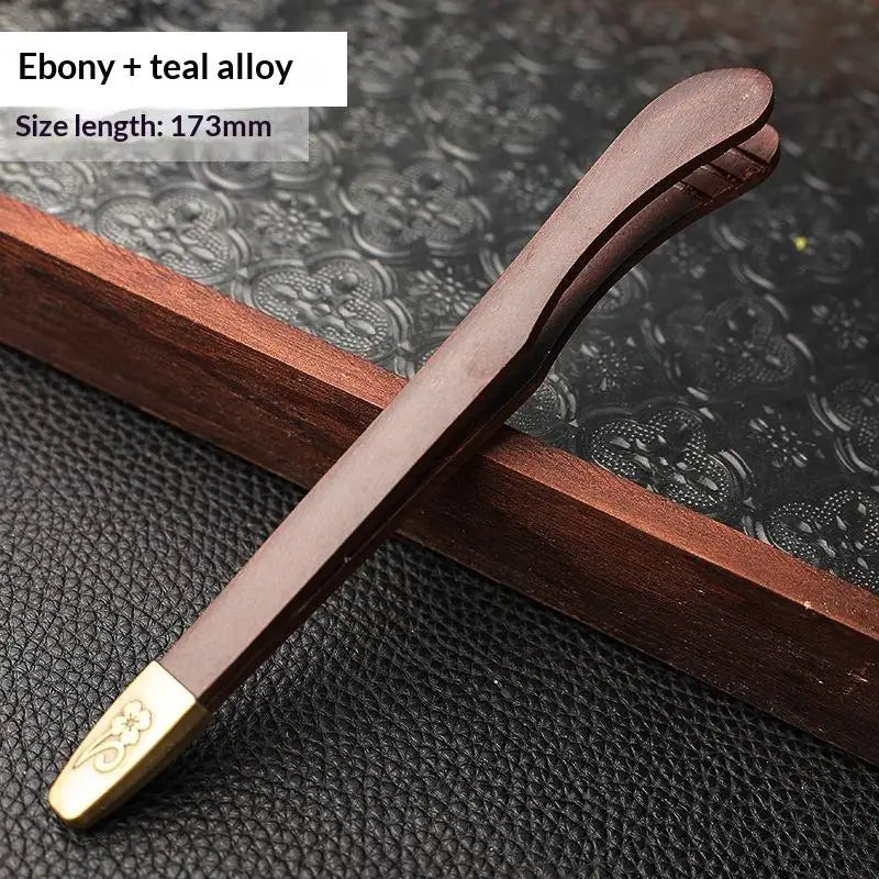 Teacup Clip Convenient Ebony Alloy Tea Tweezers Tweezer Bamboo Wooden Qme 1