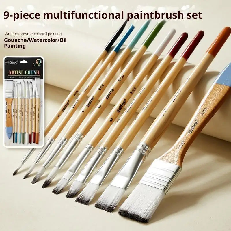 Beginner Brush Nylon Hair Canvas Watercolor Acrylic Oil Painting Qme