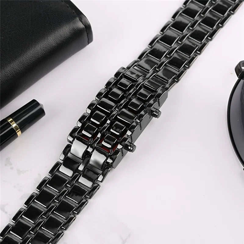 LED Display Electronic Watch Novelty Red Blue LED Lava Digital Wristwatch For Women Men Qme