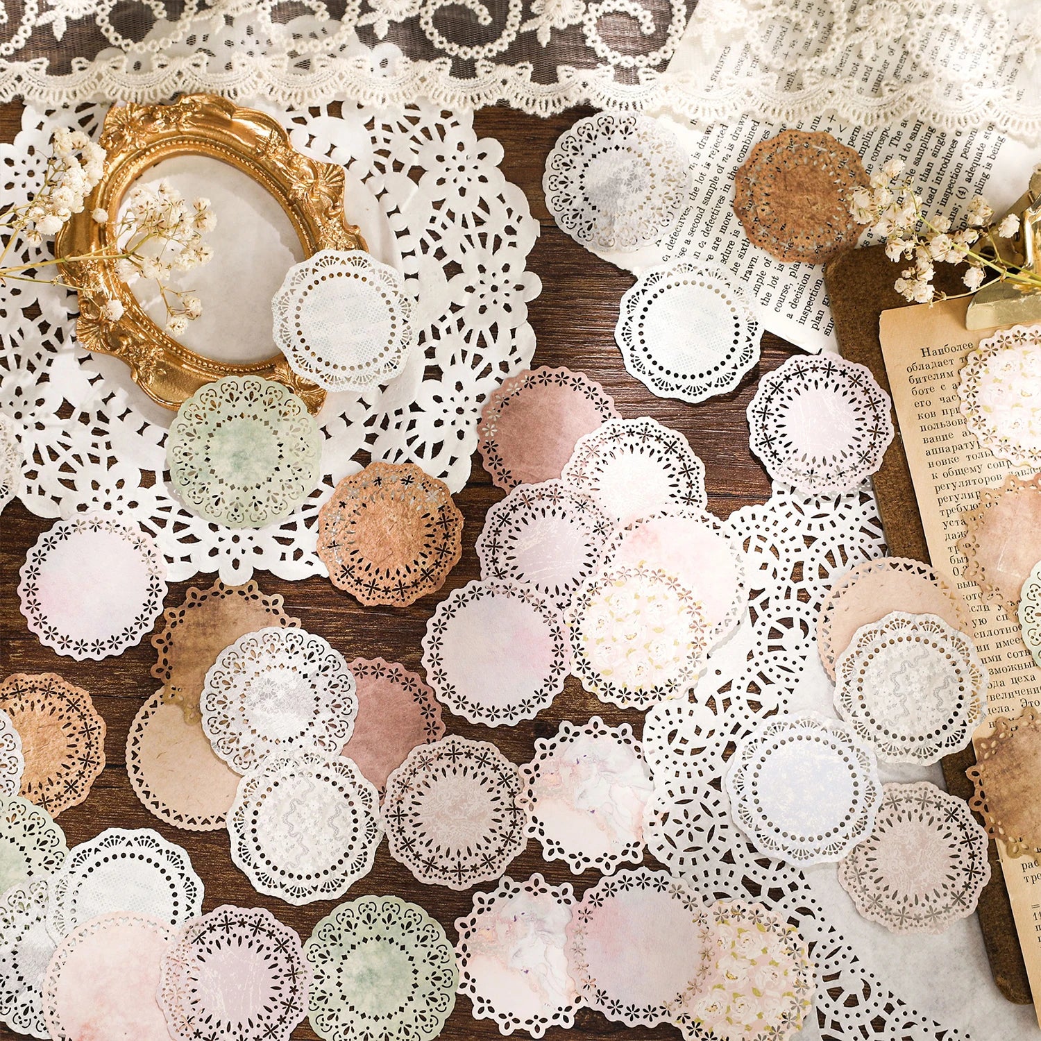 30pcs/pack Decor Scrapbook Hollow lace Materials Paper Combo Kit DIY Junk Journal Collage Photo Album Vintage Stationery Qme