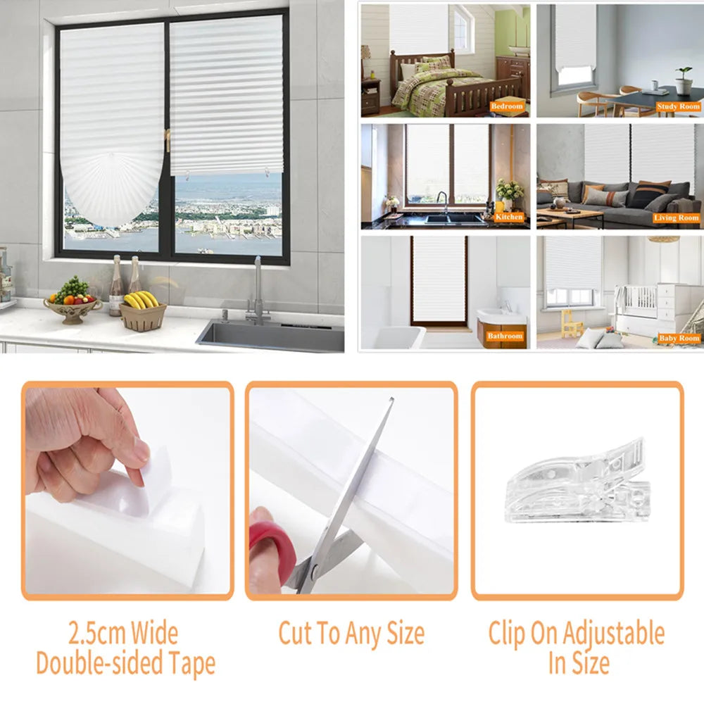 Pleated Window Blinds Temporary Window Shades Cordless Light Filtering Pleated Paper Shades Room Darkening Blind for Home Office Qme