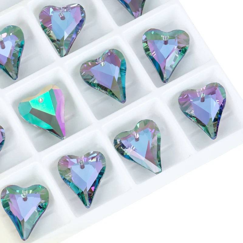 12Pcs Crystal 6240 Wild Heart Pendant Glass Austria Loose Beads Charms Rhinestones for DIY Earring Necklace Jewelry Accessories Qme 001VG 14x17mm-12pcs