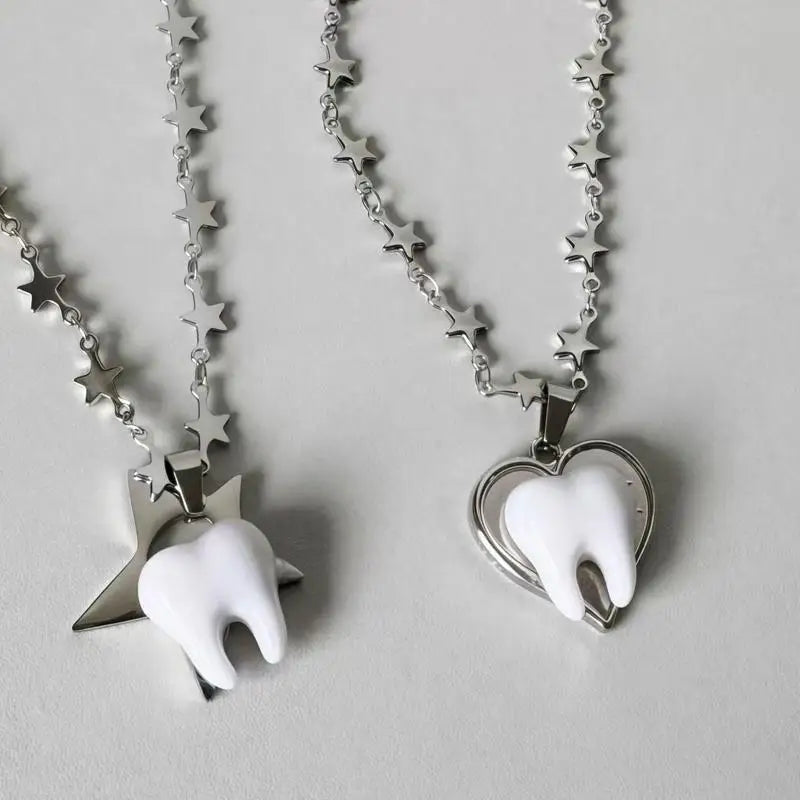 Unique Design Y2k Necklace Heart Star Cute Teeth Splicing Clavicle Chain Qme