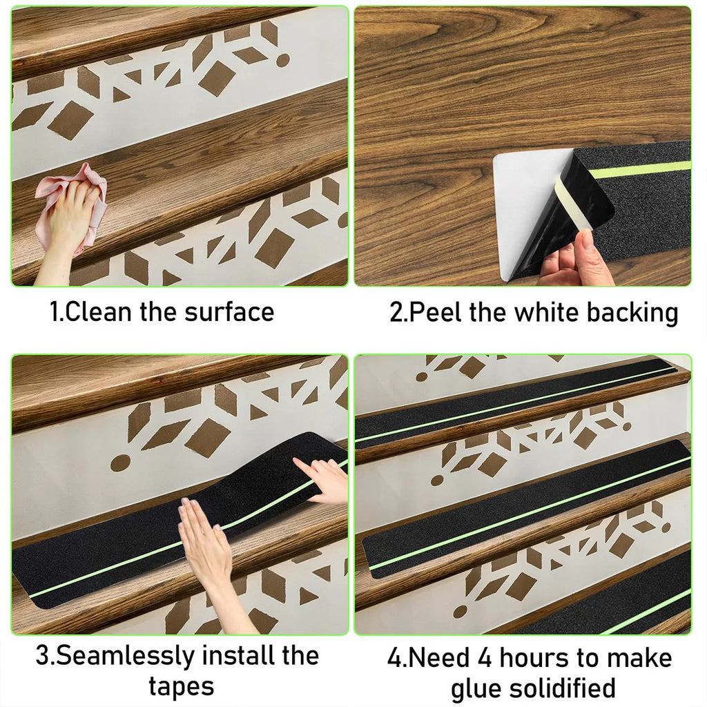 Glow in Dark Anti Slip Traction Tape Green Stripe Friction Abrasive Adhesive For Stair Tread Step Indoor Outdoor Qme