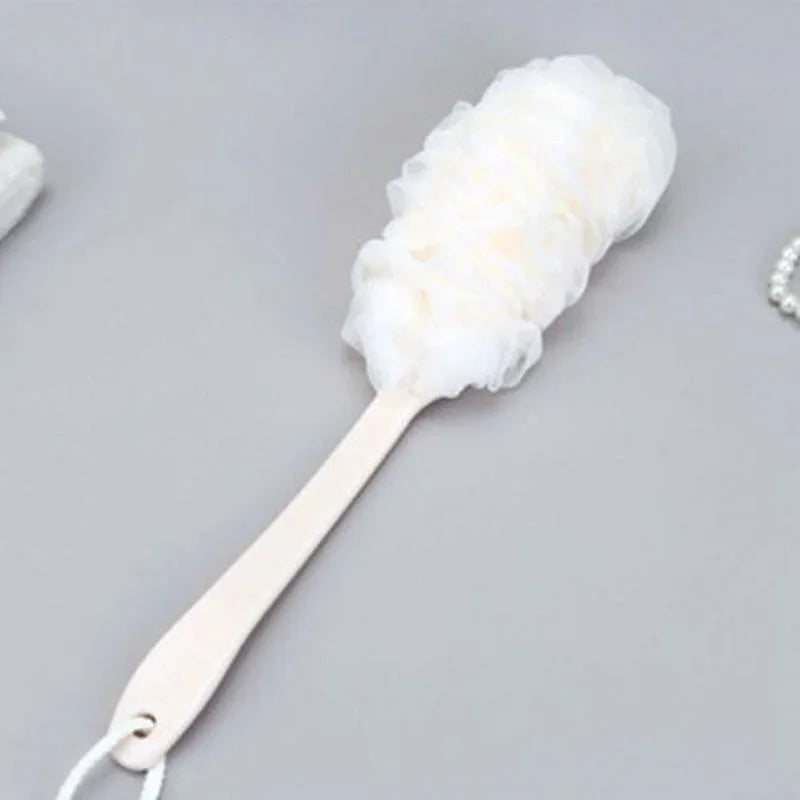 Long Handle Bath Brush Back Shower Scrubber Body Soft Mesh Scrub Puff Qme beige