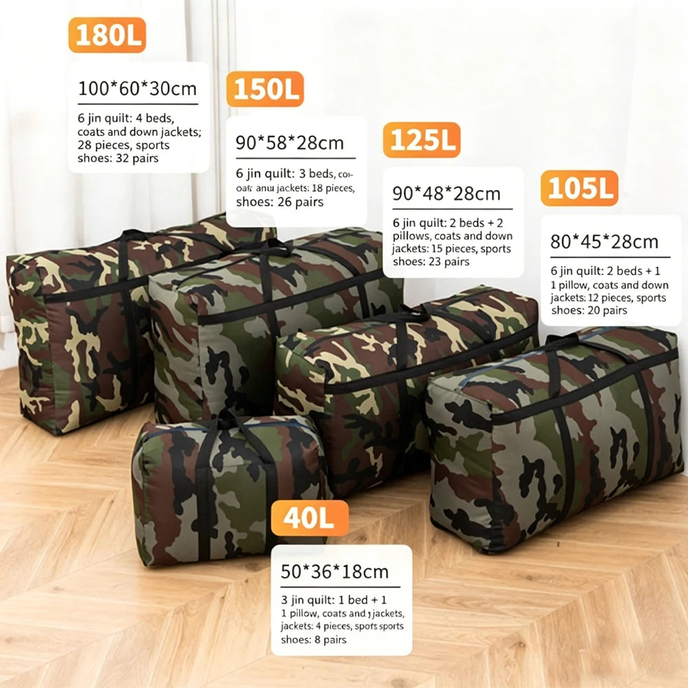 Camo Thickened Oxford Fabric Woven Moving Packing Bag Quilt & Clothes Storage Sack with Handles Luggage Tote Qme Camo 125L