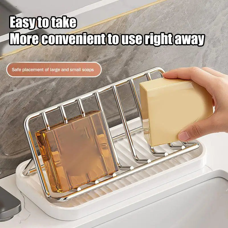 Stainless Steel Soap Rack Kitchen Bathroom Sink Shelf W Drainage Tray Qme