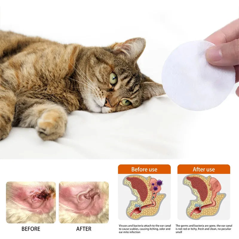 60pcs Pet Ear Wet Wipes Pet Ear Gentle Cleaning, Odor Prevention, Earwax Removal Cleaning Supp Qme