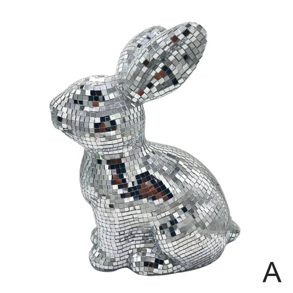 Desktop Mirror Disco Ball Rabbit Figurine Mirror Ball Sitting Bunny Figurine Easter Disco Ball Rabbit Ornament Home Decoration Qme A
