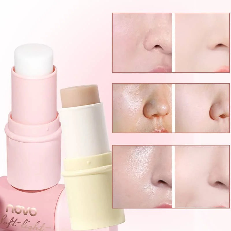 Hydrating Invisible Pore Base Makeup Stick, Moisturizing Oil-control Primer Makeup Cream, Lip balm,Brighten Modifying Skin Color Qme
