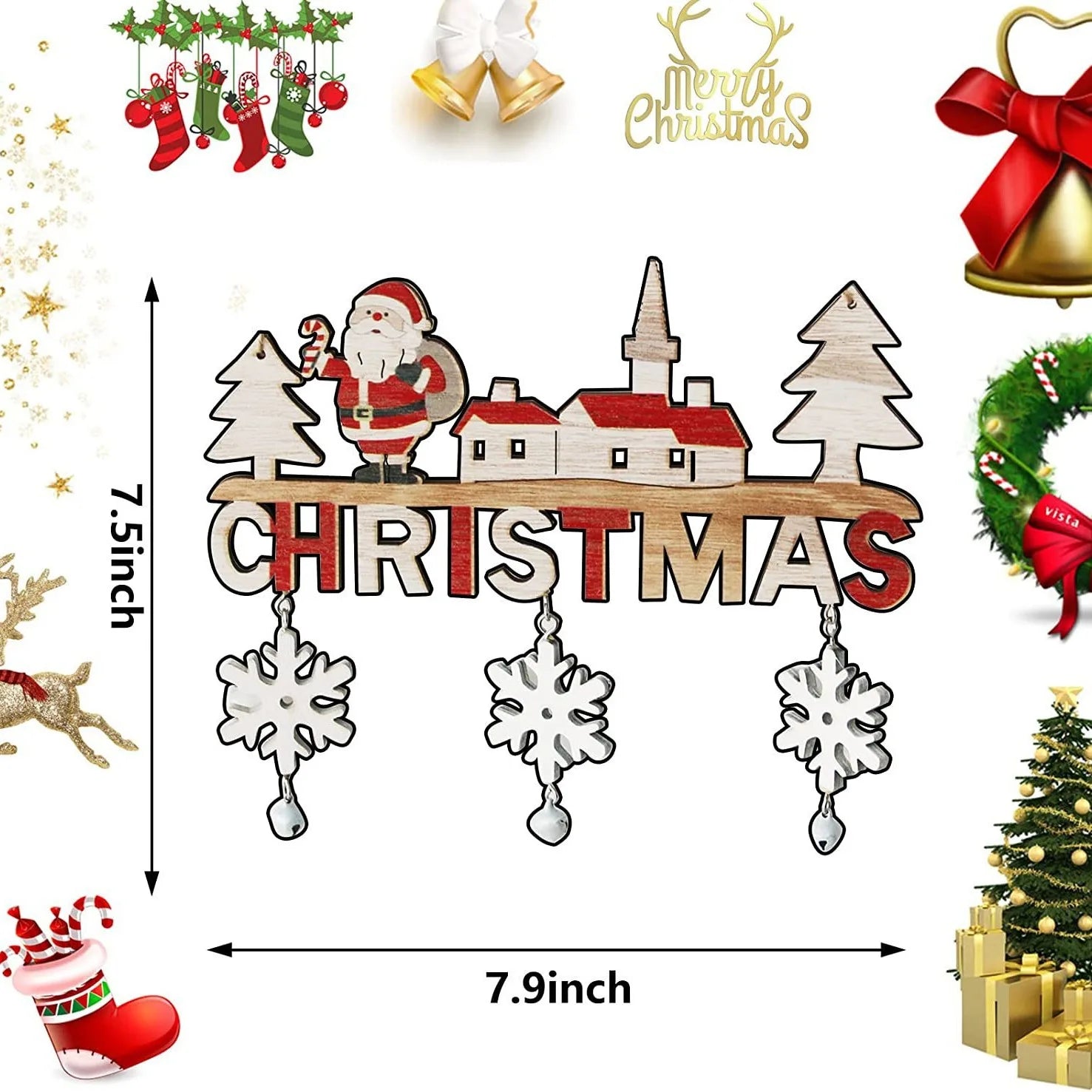 Wooden Xmas Letter Tags Snowman Santa Reindeer Pendants Home Hanging Qme