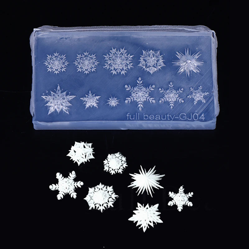 Winter Snowflake Nail Art Silicone Mold 3D Embossed Carving Soft Qme A1