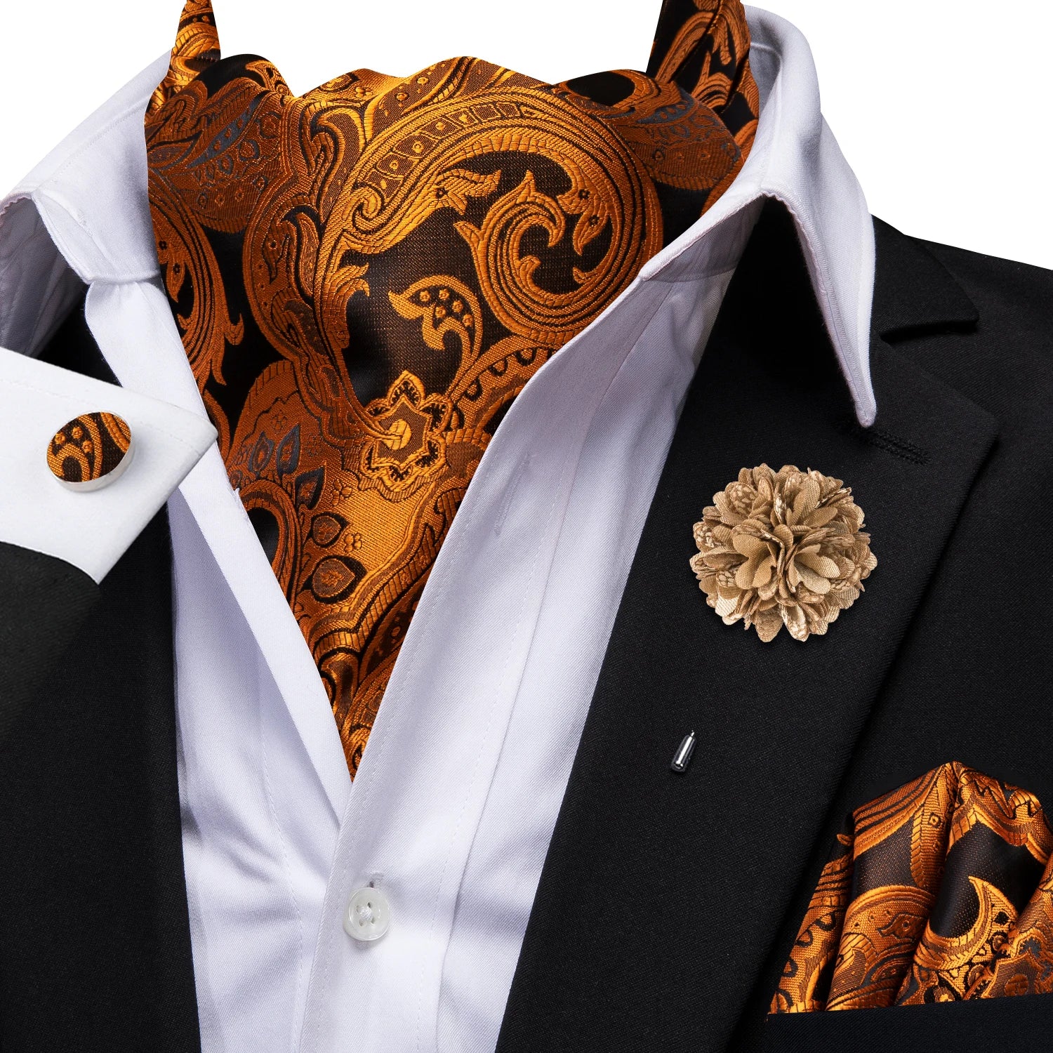 Hi-tie Mens Ascot Brooch Black Blue Red Gold Purple Paisley Cravat Qme AS-1156 XH-0042