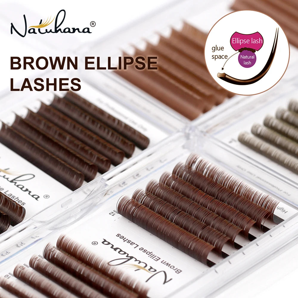NATUHANA Brown Ellipse Flat Eyelashes Extensions Matte Faux Lashes Qme