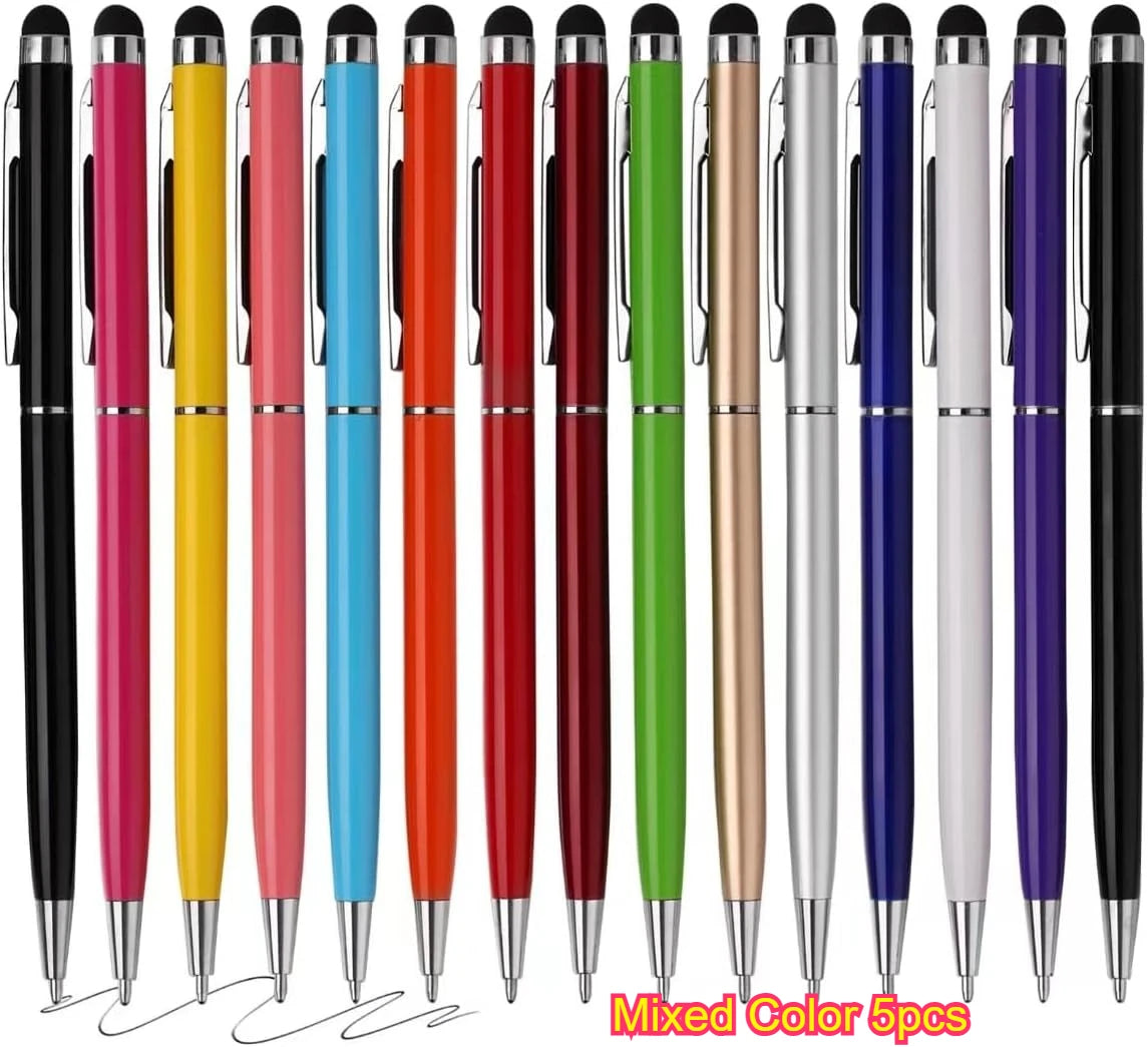Touchscreen Stylus Compatible with Mobile Phones, Tablets, Kindle, and Black Ink Ballpoint Pen -2-in-1 Stylist Pen Suitable Qme Mixed Color-5pcs