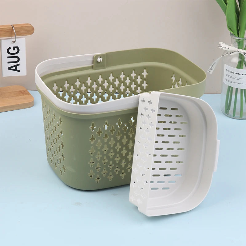 Plastic Organizer Basket Handles Drainage Toiletry Bin Stackable Qme